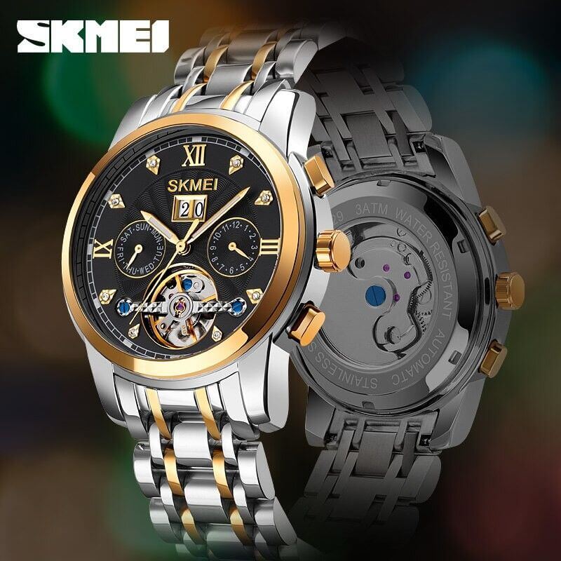 SKMEI - M029 - Automatic Movement Skeleton Watch - gold/silver black image 5