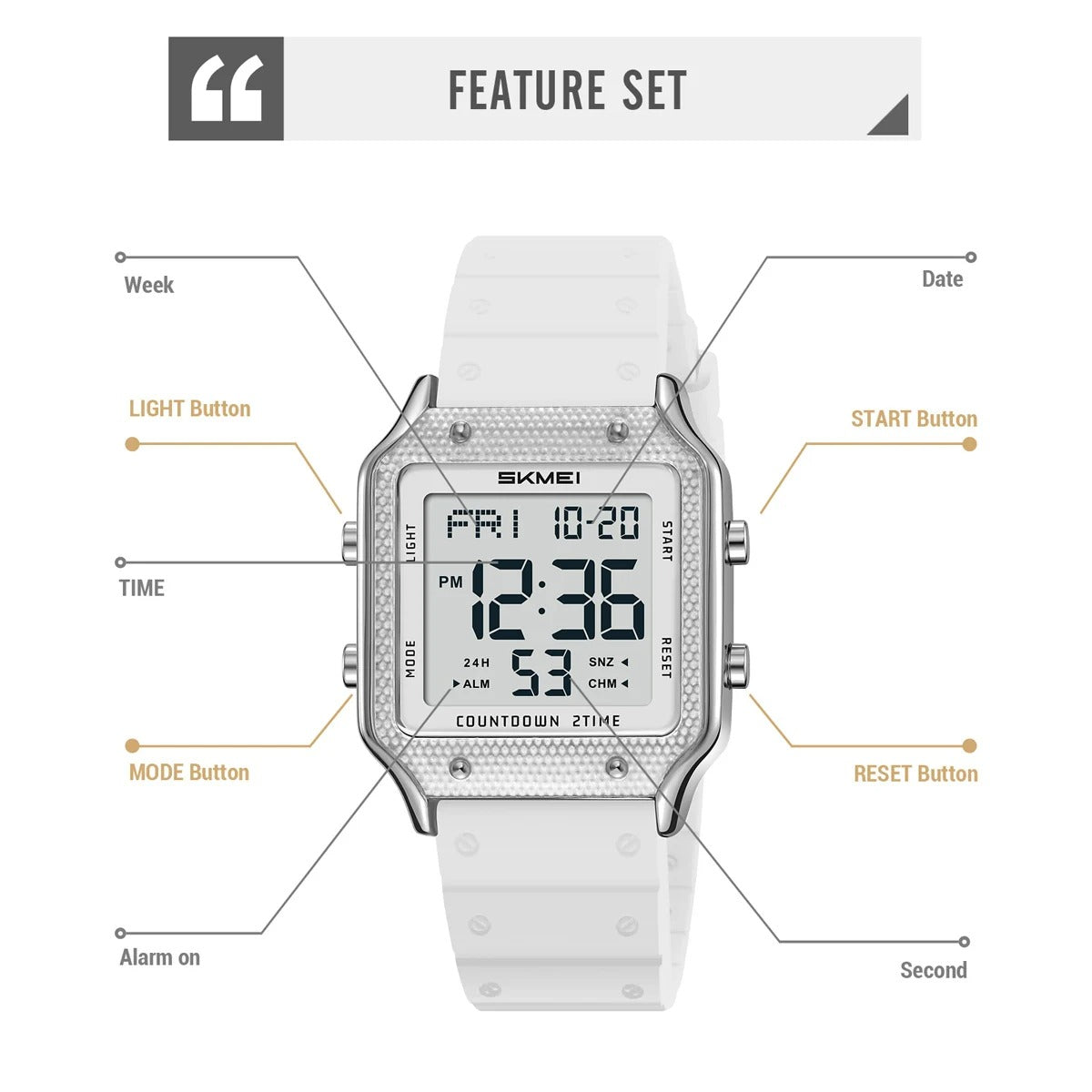 Skmei - 2526 - Women Digital Watch Original Silicone Strap - silver/white image 4