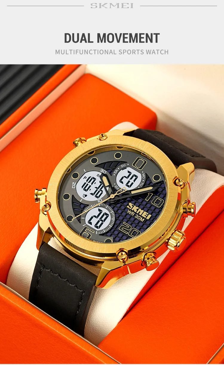 Skmei - 1975(strap)- Luminous 30m Waterproof Mutifunctional - Gold/Black-White image 1