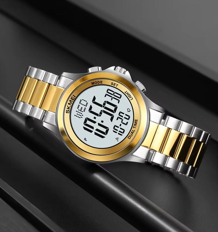 Skmei - 2271 - Digital Dual Time Men's Stainless Steel Watch - silver gold image 0