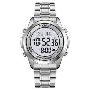 SKMEI - 2097 - Qibla Azan Time Reminder Prayer Watch - silver/white image 2