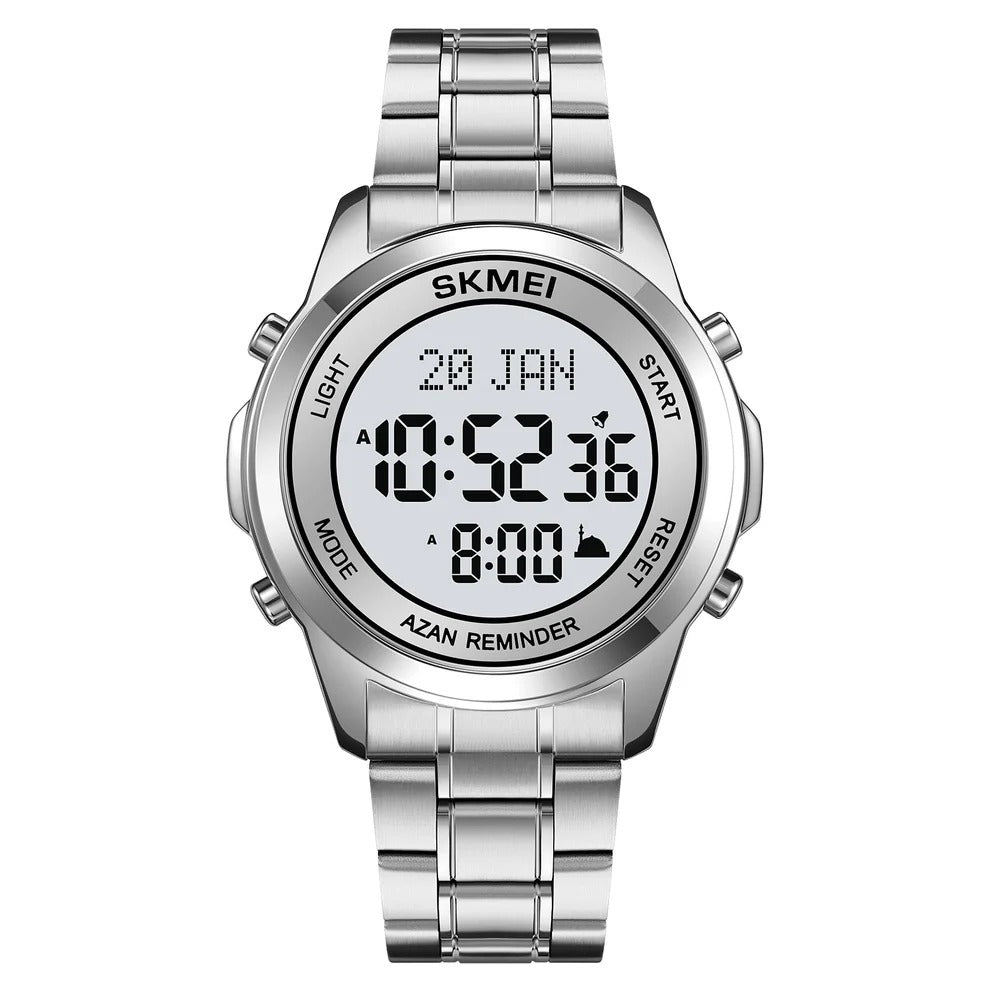 SKMEI - 2097 - Qibla Azan Time Reminder Prayer Watch - silver/white image 2