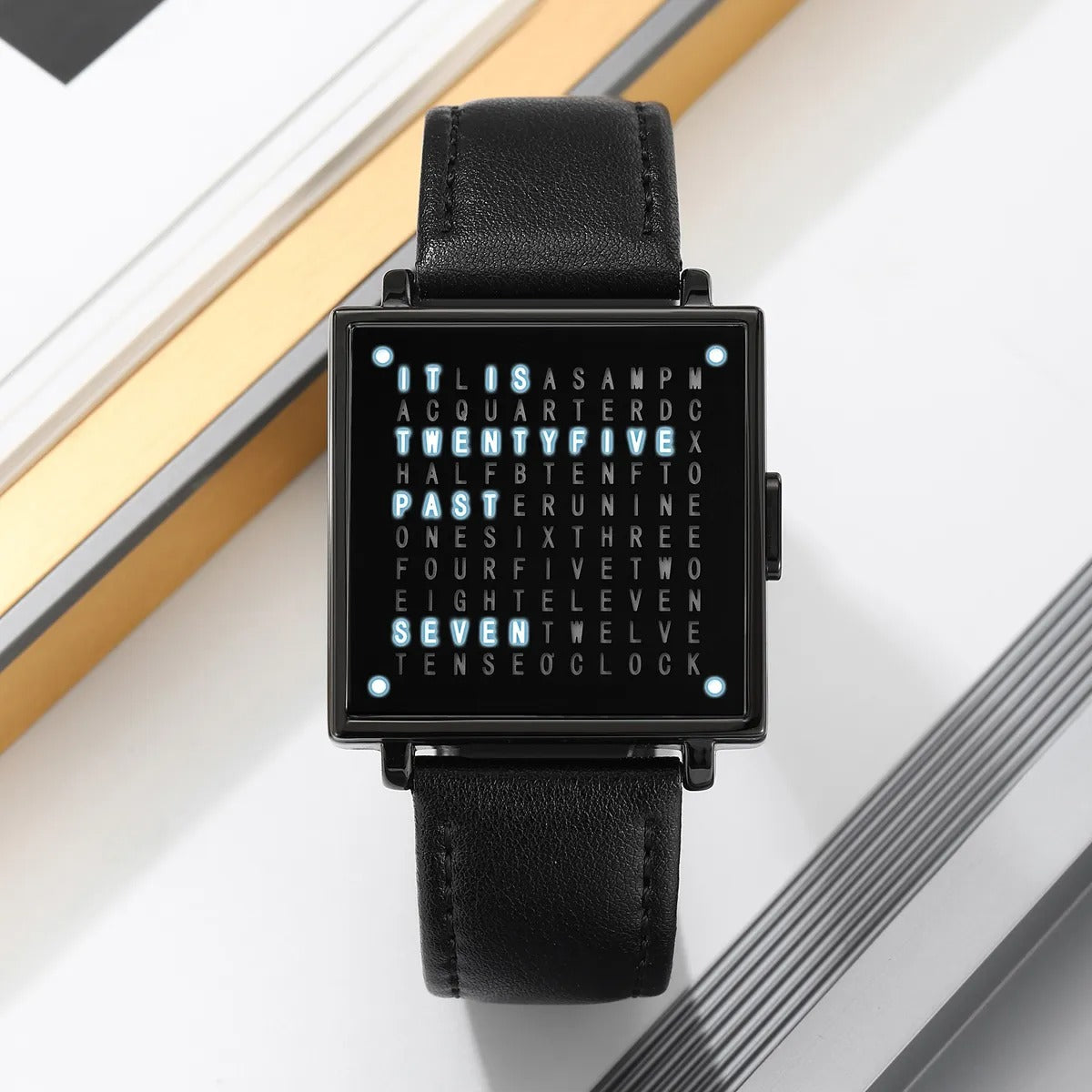 Skmei - 2388 - Luxury Word Dial Watch - Black/Leather image 1