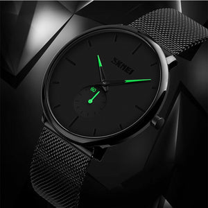 SKMEI - 9185 - Ultra Minimal Black Mesh Wristwatch - green image 2