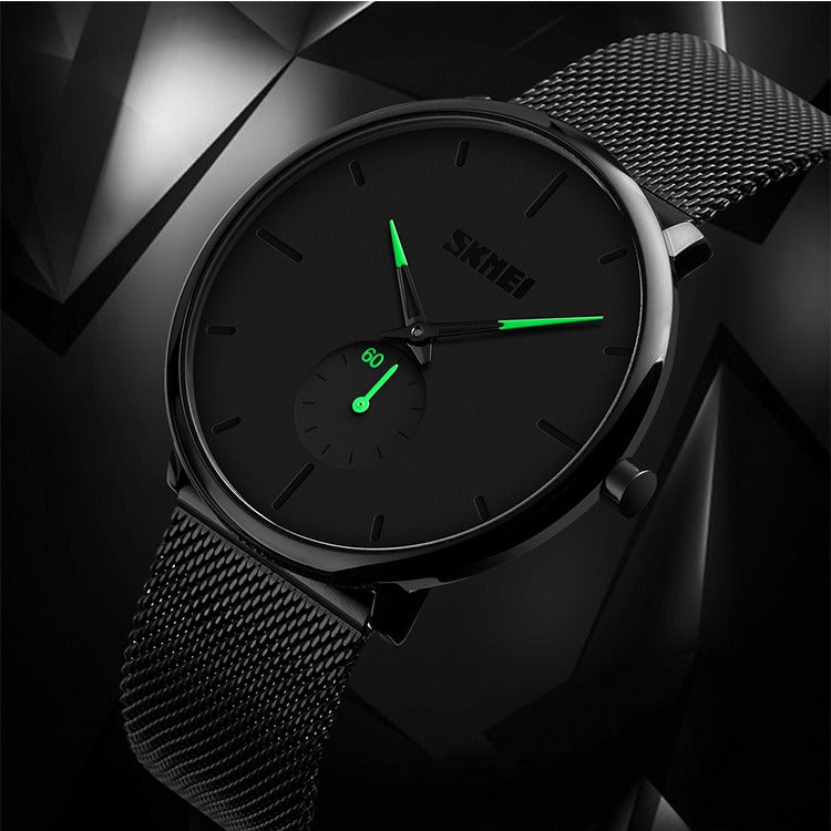 SKMEI - 9185 - Ultra Minimal Black Mesh Wristwatch - green image 2