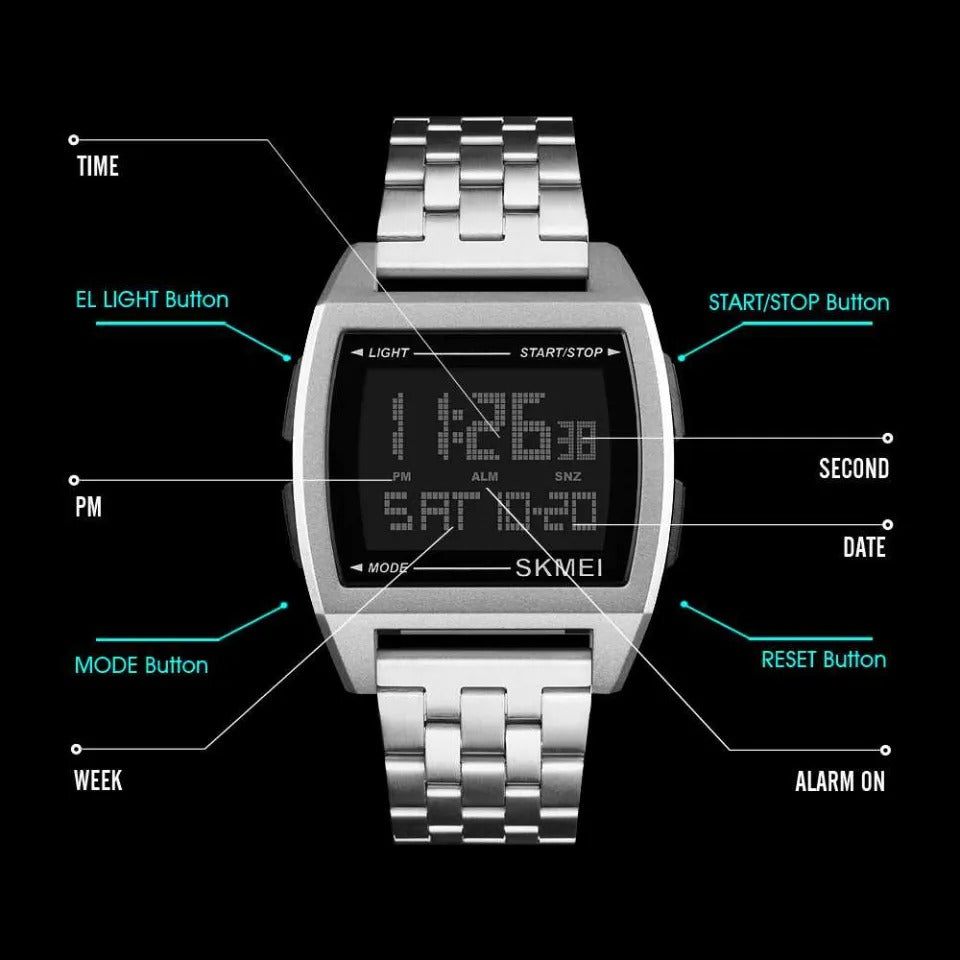 SKMEI - 1368 - Digital Electronic Male Clock Military Sports Watch - silver image 1