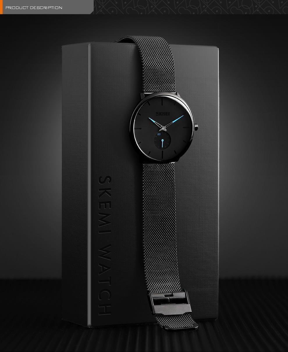 SKMEI - 9185 - Ultra Minimal Black Mesh Wristwatch - blue image 2