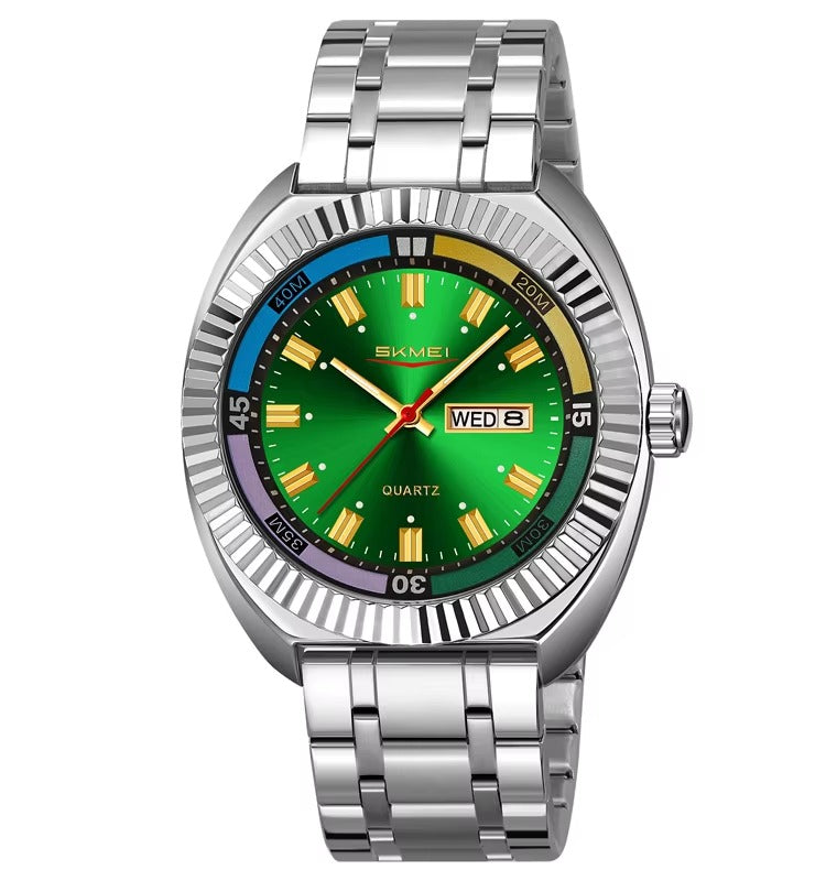 SKMEI - 9353 - Classic Stainless Steel Quartz Men Watch - Green image 1