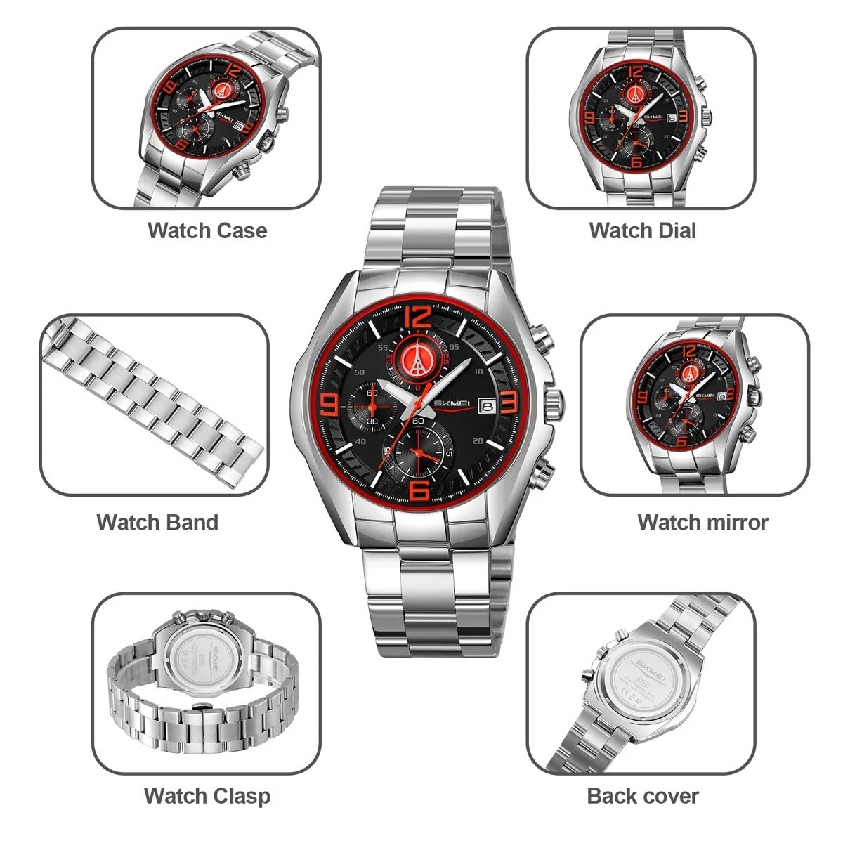 SKMEI - 9346 - Sport Chronograph Quartz Stainless Steel Watch - red image 5