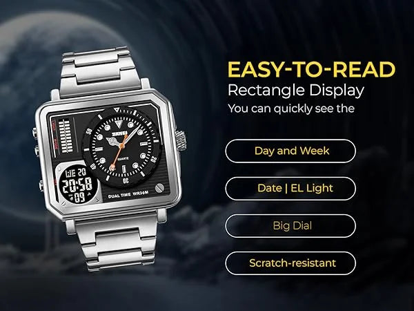 SKMEI - 2025 - LED Backlight Large Screen Multi-Time Zone Waterproof Watch - Silver image 1