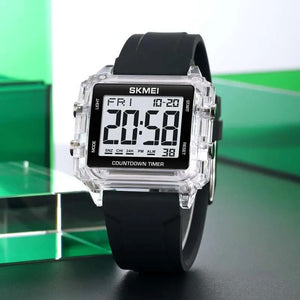 Skmei - 2320 - Digital Countdown Sports Watch - White/Transparent-Black image 2