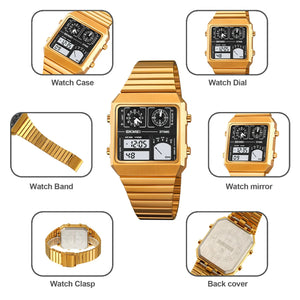 SKMEI 2198 Digital Thermometer Multifunctional Watch - gold image 2