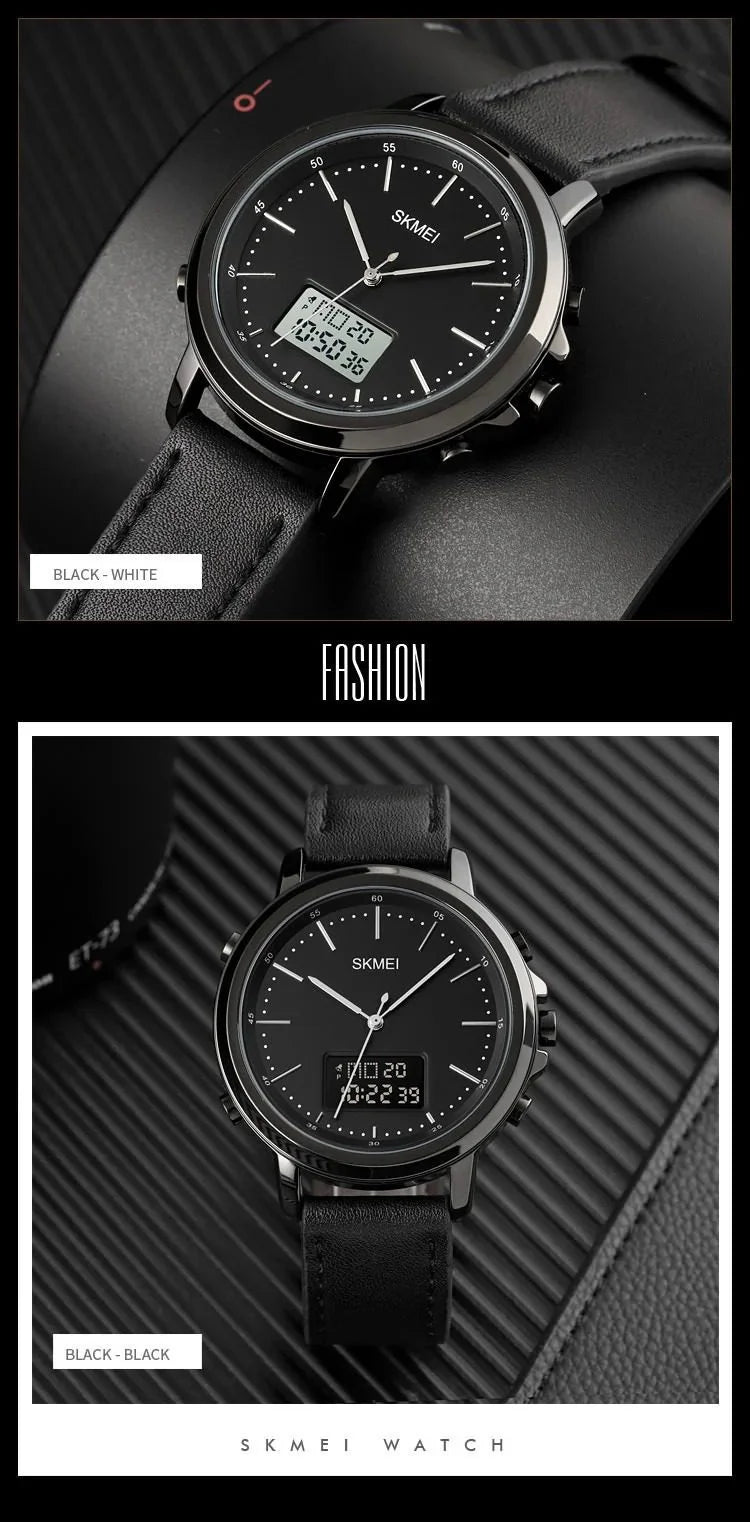 Skmei - 1652 (Strap) - Multifunctional Waterproof - Black/Black-Leather image 4
