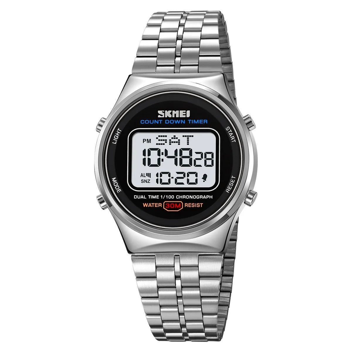 SKMEI 1882 Classic Round Digital Watch - silver/white image 1