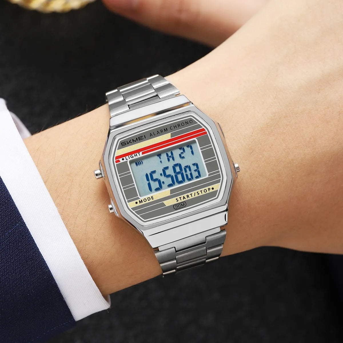Skmei – 2514 – Digital Stainless Steel Band Watch - Silver / Silver image 2