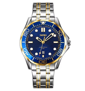 Skmei - 9276 - Quartz Casual Luxury Business Analog Watch - silver/gold-blue-Steel image 1