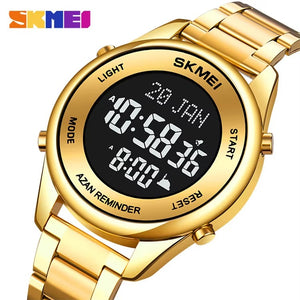 SKMEI - 1861 - Qibla Azan Time Reminder Prayer Watch - gold black image 1