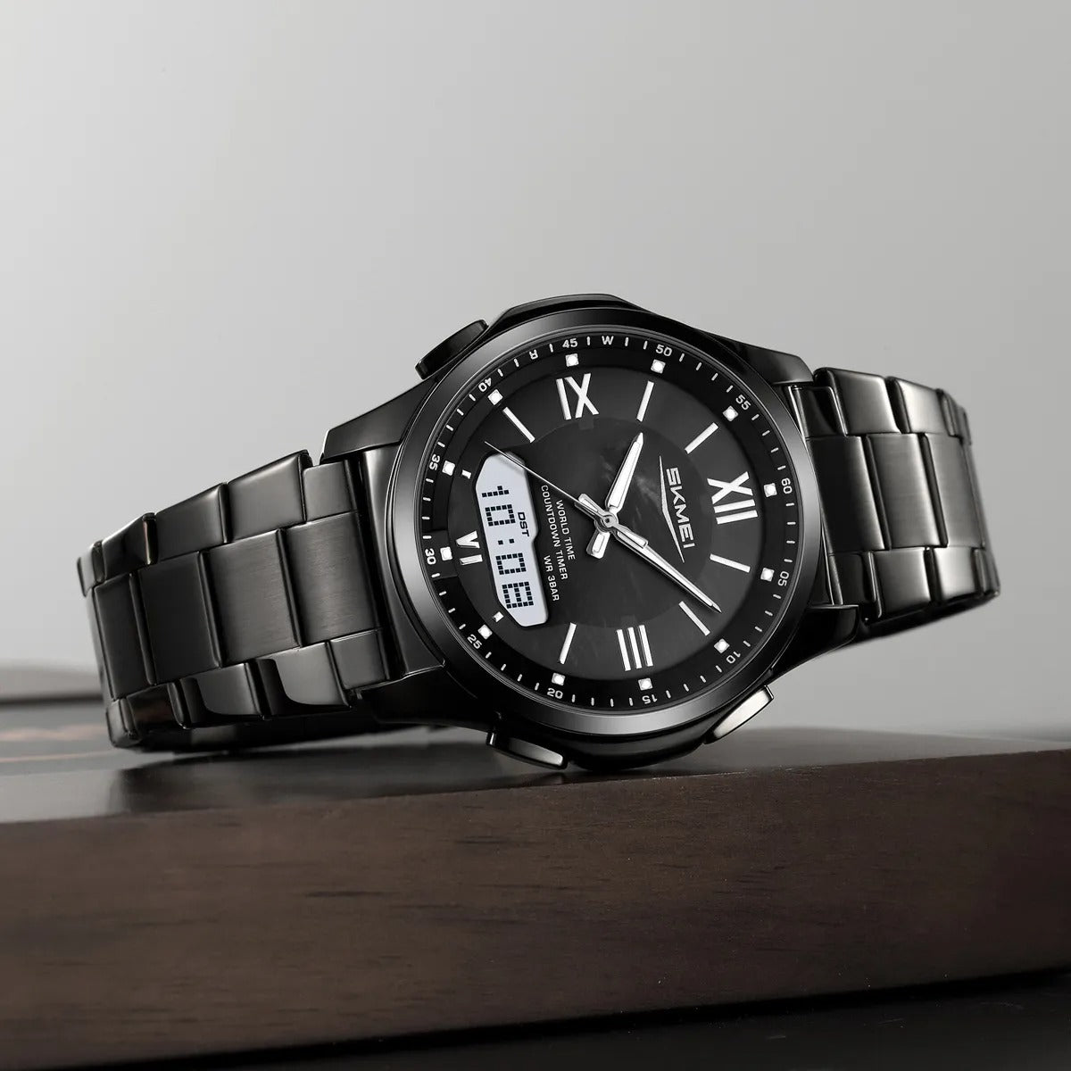 SKMEI 2459 Analog Digital World Time Sports Watch - black/black image 2