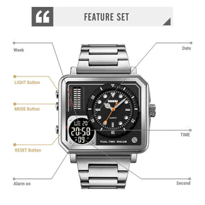 SKMEI - 2025 - LED Backlight Large Screen Multi-Time Zone Waterproof Watch - Silver image 4