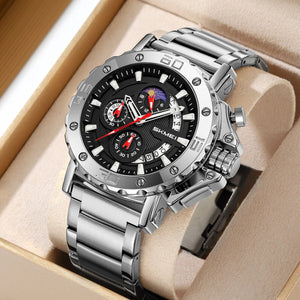 SKMEI - 9344 - Multifunctional Calendar Chronograph Sports Quartz Watch - Silver/Black image 1