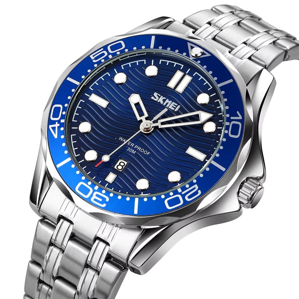 Skmei - 9276 - Quartz Casual Luxury Business Analog Watch - silver/blue-steel image 0