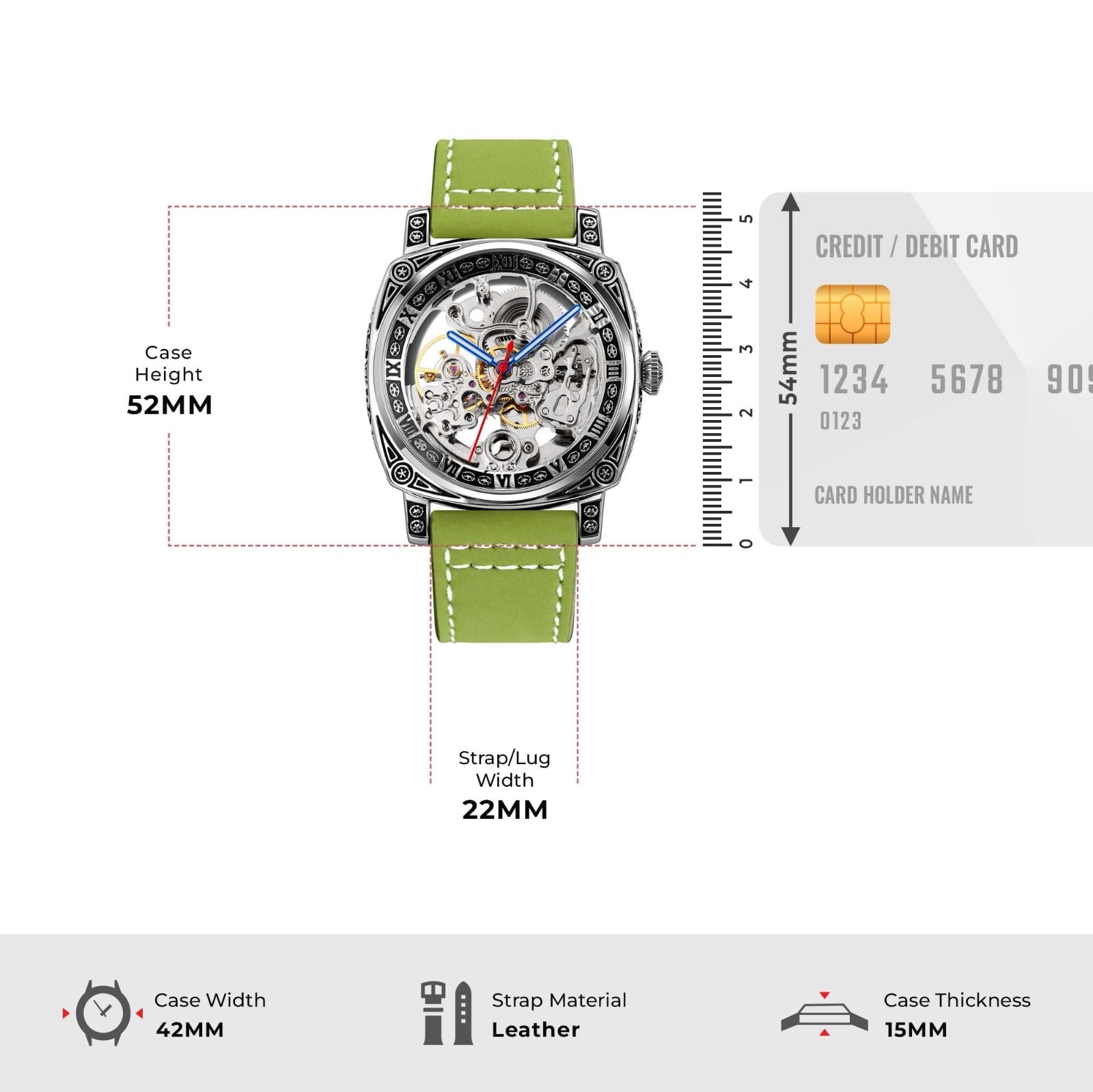 SKMEI - 9271 - Premium Automatic Skeleton Watch - green image 4