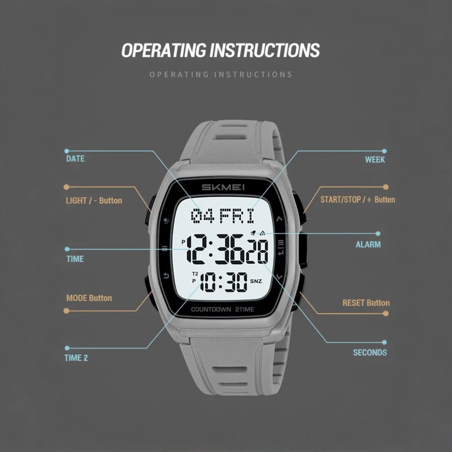SKMEI - 2441 - Smart Digital Sports Watch - Grey image 5