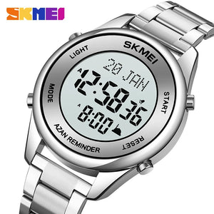 SKMEI - 1861 - Qibla Azan Time Reminder Prayer Watch - Silver/white image 1