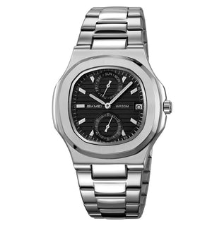 SKMEI - 2423 - Elegant Classic Multifunction Sqaure Dial Watch - Silver/Black image 1