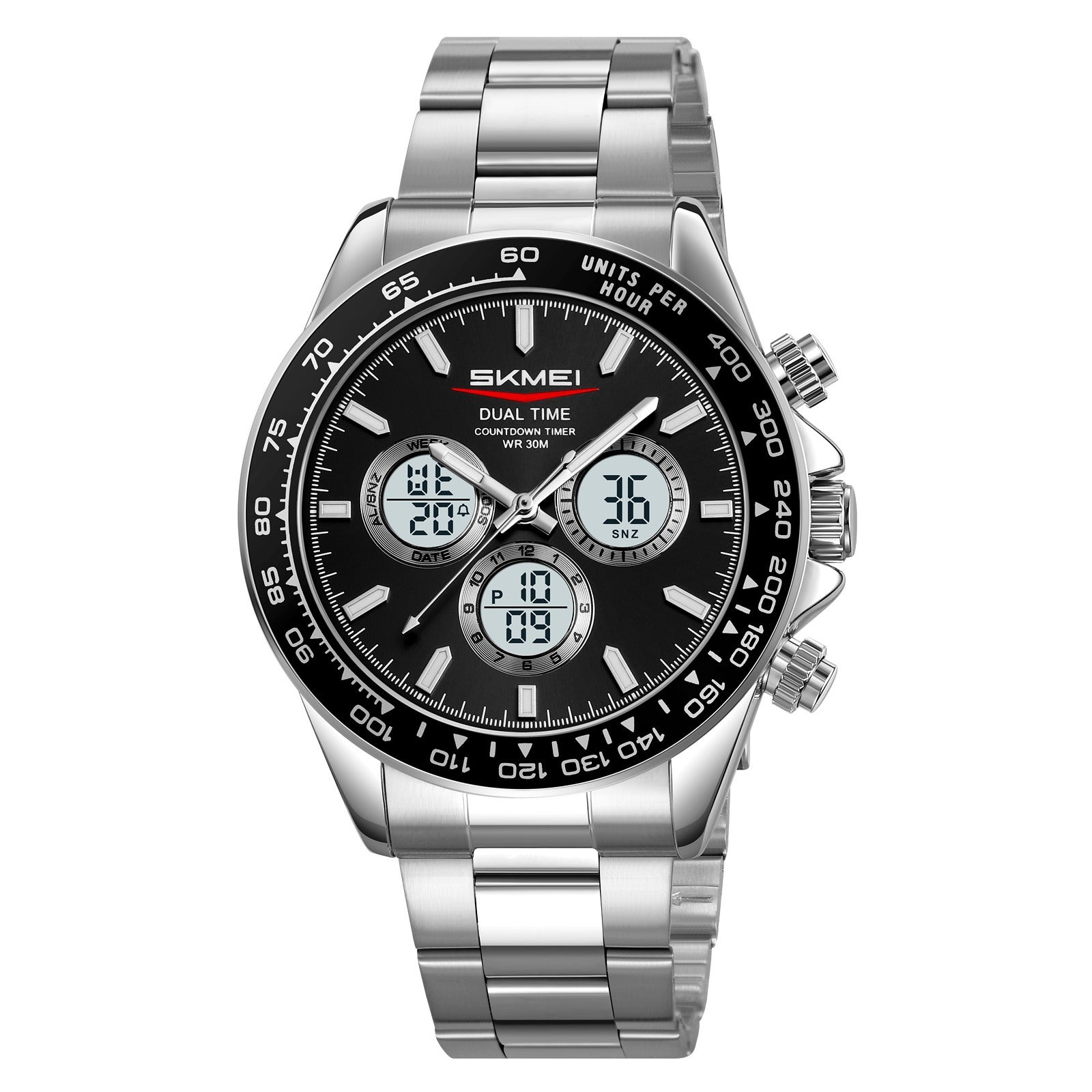 SKMEI - 2505 - Electronic Quartz Dual Display Watch - Silver/Black-Steel image 1