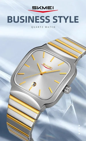Skmei - 9361 - Luxury Square Men Quartz Watch Waterproof -Silver/Gold-Silver image 3