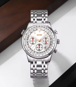 SKMEI 9333 Analog Chronograph Stainless Steel Watch - silver/silver image 2