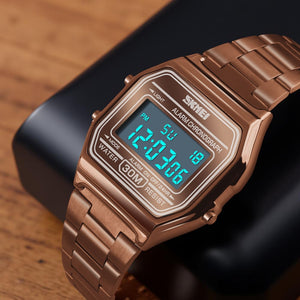 Skmei - 1123 - Digital Stainless Steel Watch - Coffee/Gold image 1