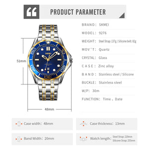 Skmei - 9276 - Quartz Casual Luxury Business Analog Watch - silver/gold-blue-Steel image 2