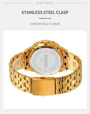 SKMEI - 9335 - Luxury Quartz Chronograph Stainless Steel Watch - gold/black image 2