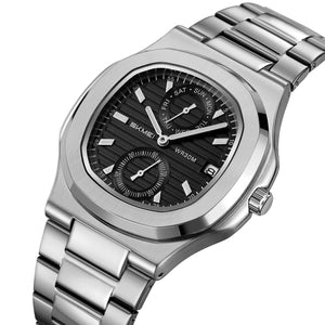 SKMEI - 2423 - Elegant Classic Multifunction Sqaure Dial Watch - Silver/Black image 0