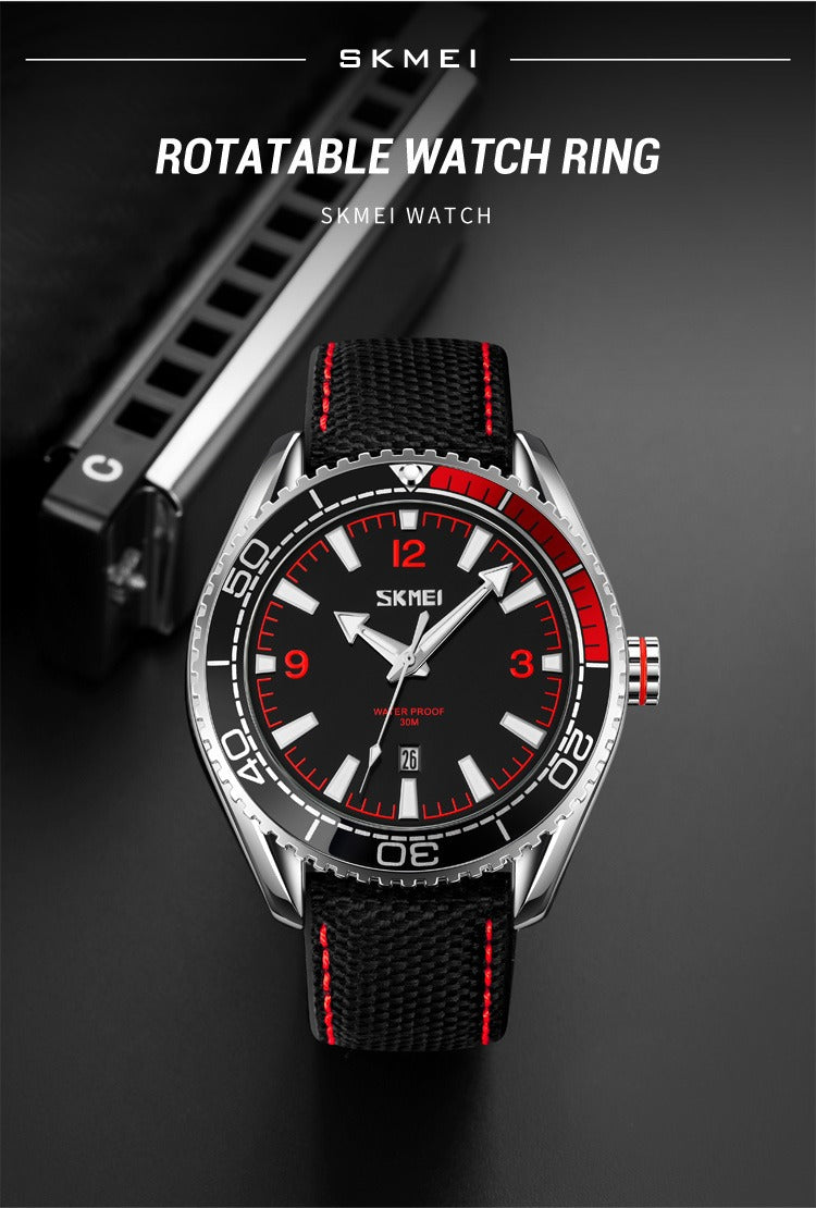 Skmei - 9291 - Fashion Business Genuine Strap Waterproof - Red image 2