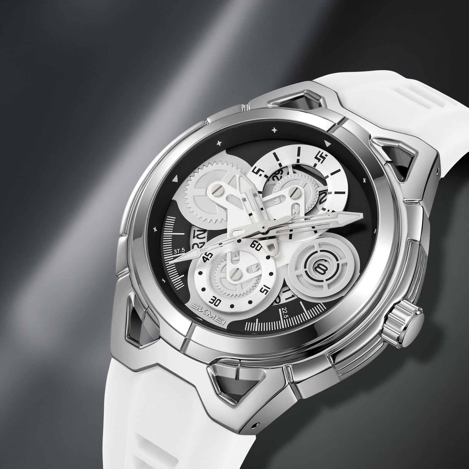 Skmei – 9349 – Silicone Quartz Luxury Watch – Silver/White image 5