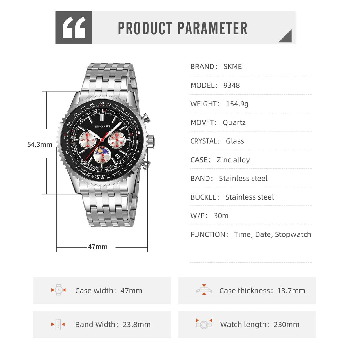 Skmei – 9348 – Executive Chronograph Watch – Black image 6