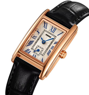 SKMEI - 2297 - Women Down Second Leather Strap Quartz Watch - rose gold/black image 0