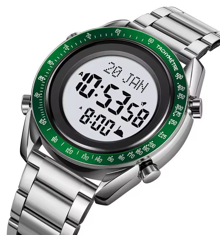 SKMEI - 2143 - Qibla Azan Time Reminder Prayer Watch - silver/green image 0