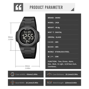 SKMEI 2428 Digital Casual Sports Watch - Black/black image 4