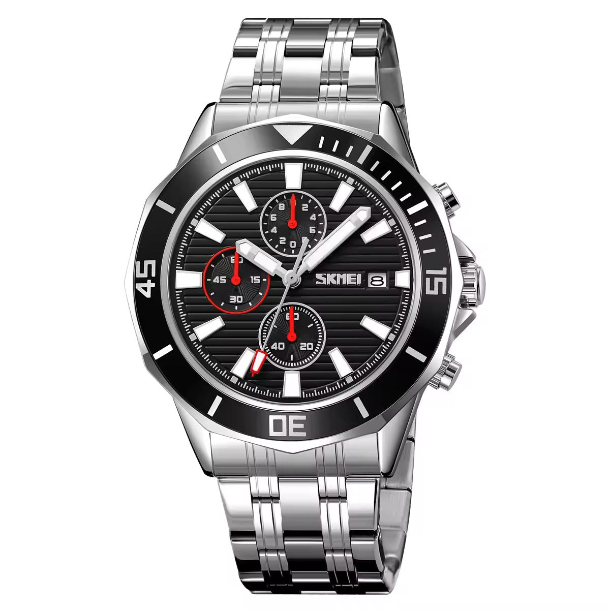 SKMEI - 9335 - Luxury Quartz Chronograph Stainless Steel Watch - silver/black image 0