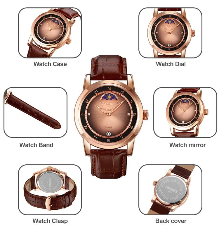 Skmei – 9300 – Elegant Moon Phase Edition Watch – Rose Gold / Rose Gold image 2