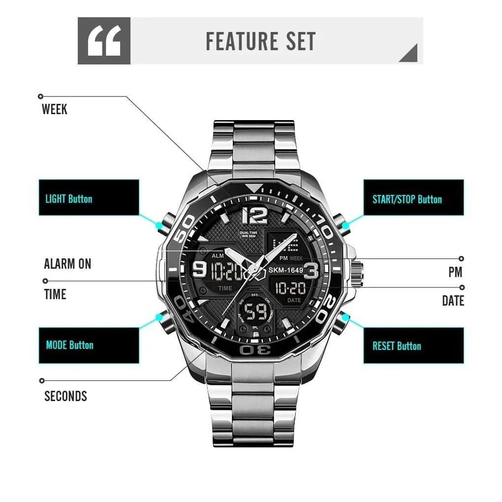 Skmei - 1649 - Rotatable Ring Quartz MultiFunctional Watch - Silver image 4