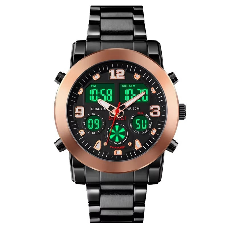 SKMEI - 1642 - Three Times Dial Analog and Digital Quartz Watches - Rose Gold image 4
