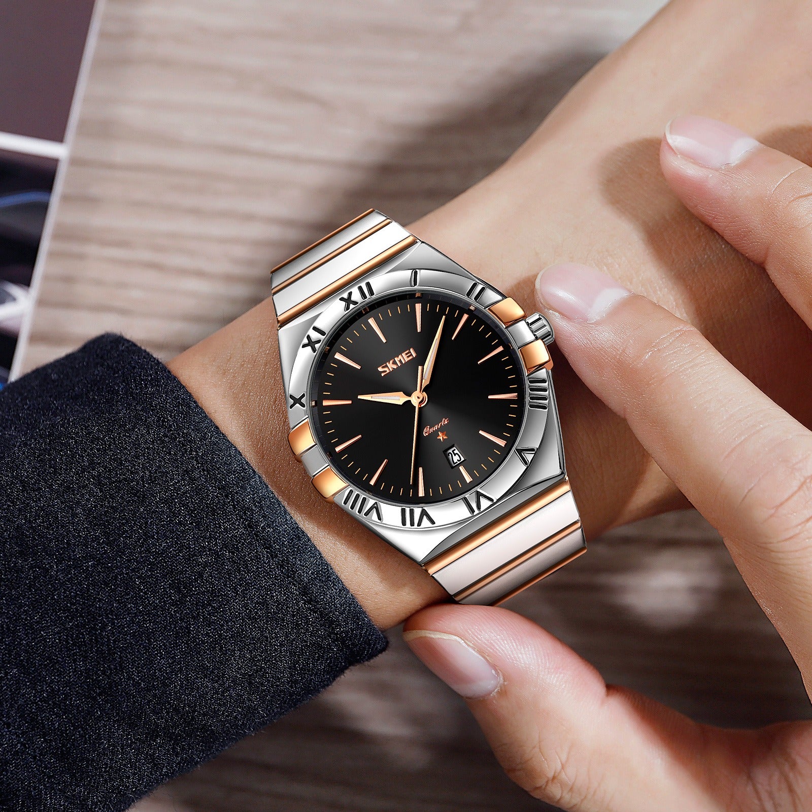 SKMEI - 9257 - Business Stainless Steel Band Men's Watch - rose gold/silver-black (man) image 1