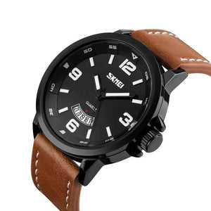 SKMEI 9115 Leather Strap Watch - Black/Brown