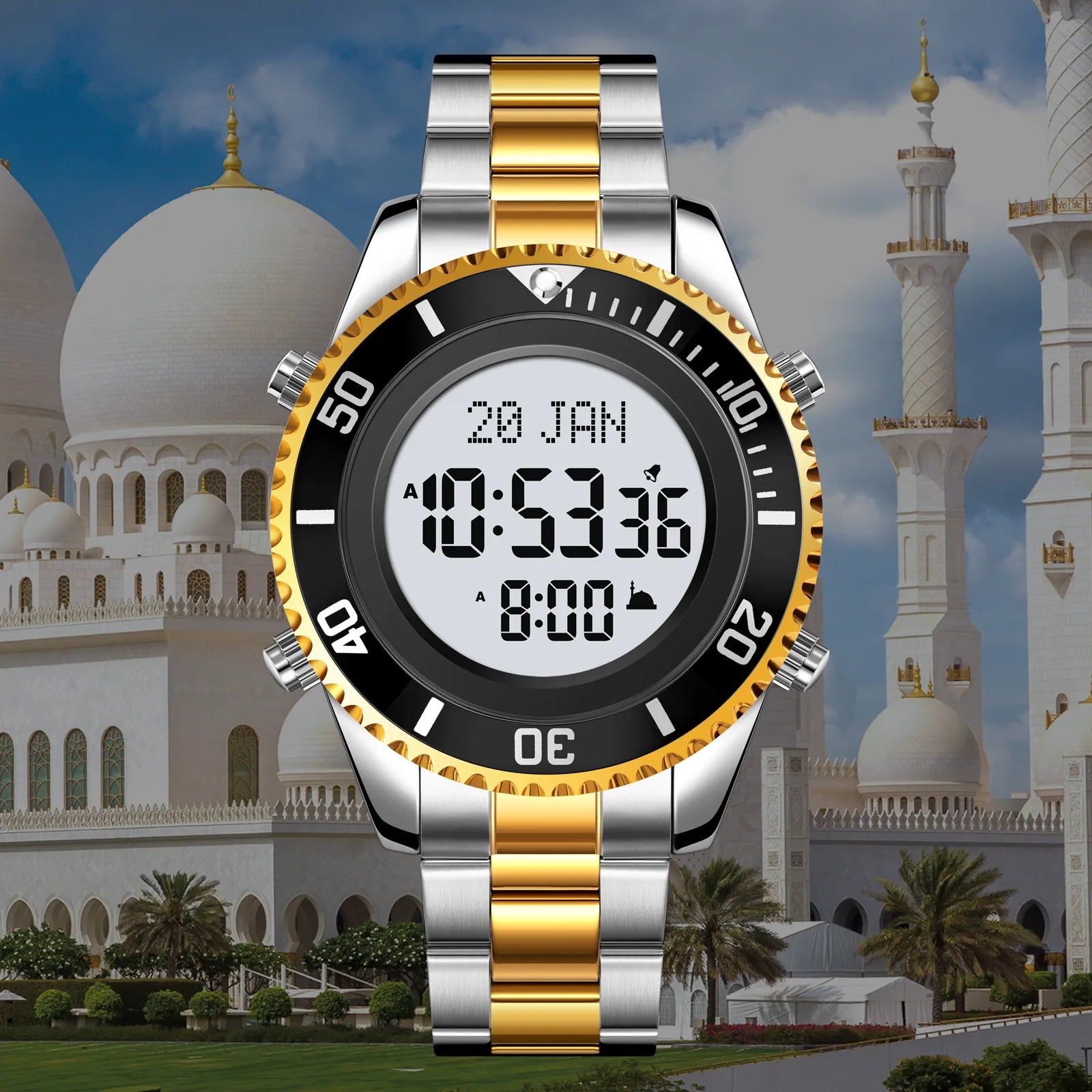 SKMEI - 2141 - Qibla Azan Time Reminder Prayer Watch - silver/gold image 5