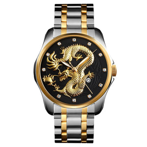 SKMEI 9193 Dragon Design Premium Watch - GoldSilver/Black